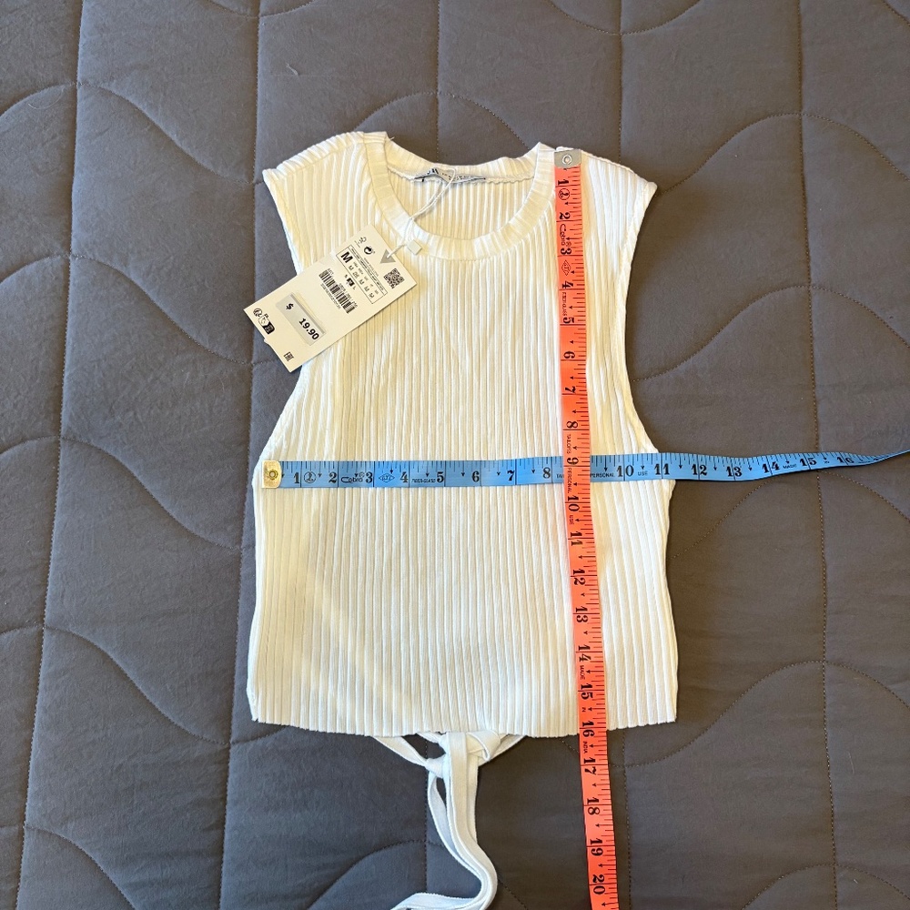 Zara White Ribbed Back Less Tie Back Tank NWT Size‎ M - Picture 3 of 5